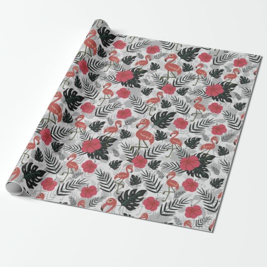 Flamingo nahtloses Muster mit blumengeschmücktem H Geschenkpapier (Ungerollt)