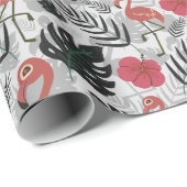 Flamingo nahtloses Muster mit blumengeschmücktem H Geschenkpapier (Rolleneckpunkt)