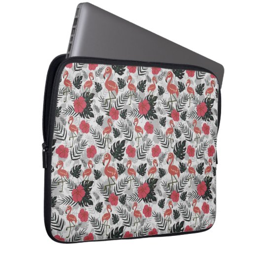 Flamingo nahtloses Muster mit blumengeschmücktem H Laptopschutzhülle (Vorne Rechts)