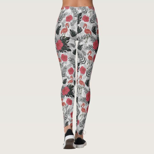Flamingo nahtloses Muster mit blumengeschmücktem H Leggings (Rückseite)
