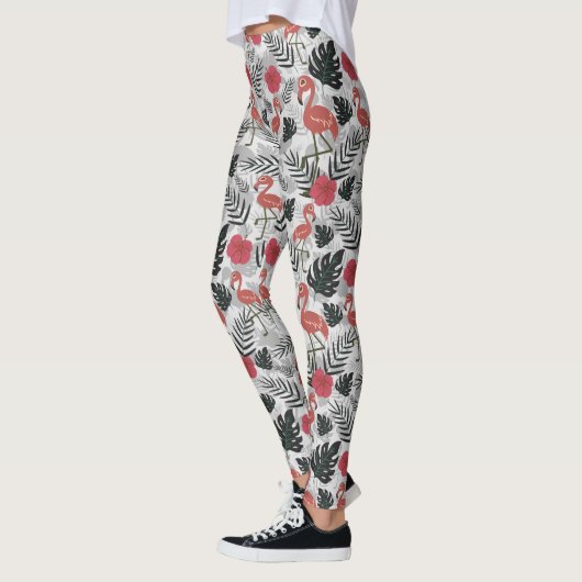 Flamingo nahtloses Muster mit blumengeschmücktem H Leggings (Links)