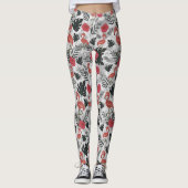 Flamingo nahtloses Muster mit blumengeschmücktem H Leggings (Vorderseite)