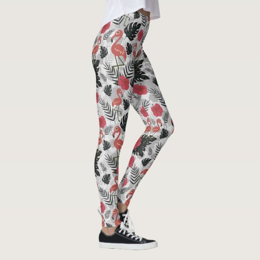 Flamingo nahtloses Muster mit blumengeschmücktem H Leggings (Rechts)