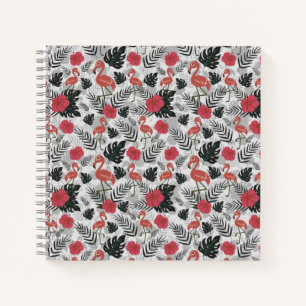 Flamingo nahtloses Muster mit blumengeschmücktem H Notizblock