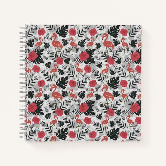 Flamingo nahtloses Muster mit blumengeschmücktem H Notizblock (Vorderseite)