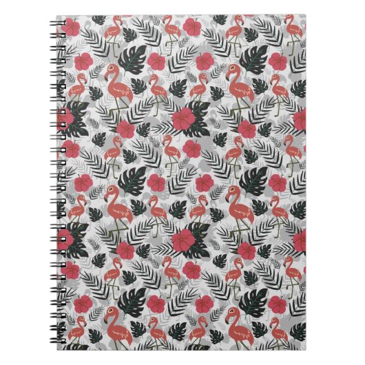 Flamingo nahtloses Muster mit blumengeschmücktem H Notizblock (Vorderseite)