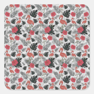 Flamingo nahtloses Muster mit blumengeschmücktem H Quadratischer Aufkleber