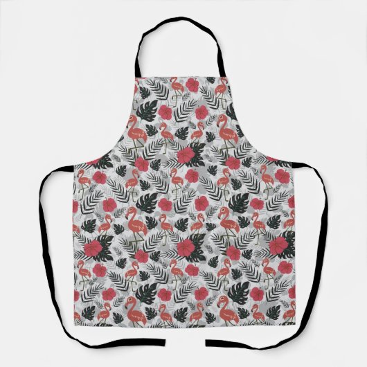 Flamingo nahtloses Muster mit blumengeschmücktem H Schürze (Vorderseite)