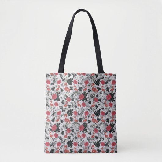 Flamingo nahtloses Muster mit blumengeschmücktem H Tasche (Vorderseite)