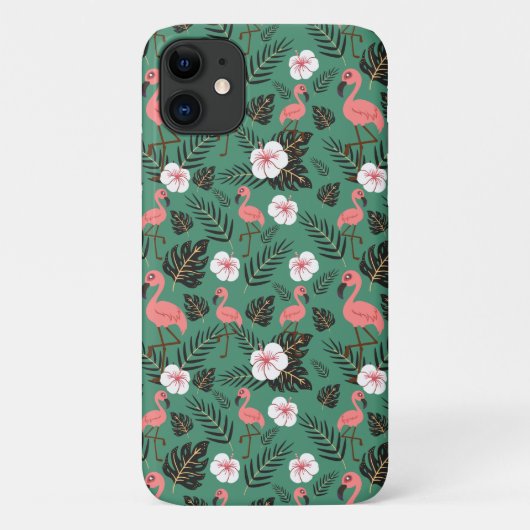 Flamingo nahtloses Muster rosa auf grünem Hintergr Case-Mate iPhone Hülle (Rückseite)