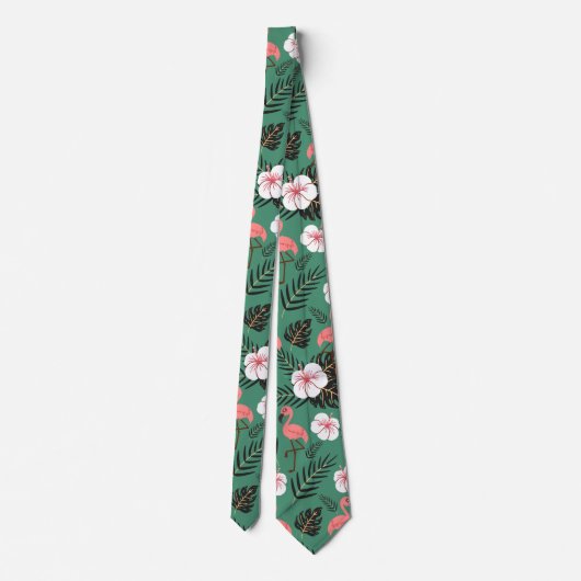 Flamingo nahtloses Muster rosa auf grünem Hintergr Krawatte (Rückseite)