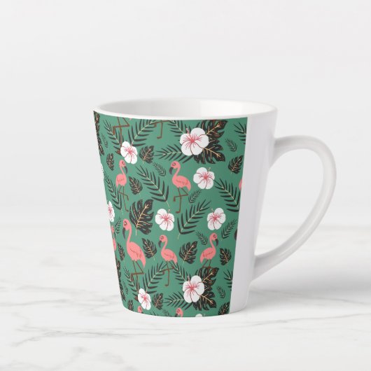 Flamingo nahtloses Muster rosa auf grünem Hintergr Milchtasse (Rechts)