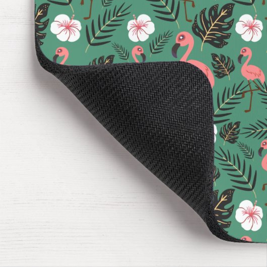 Flamingo nahtloses Muster rosa auf grünem Hintergr Mousepad (Ecke)