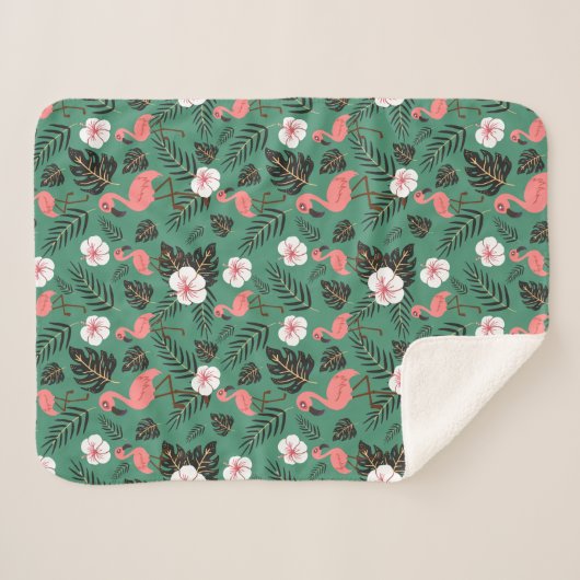 Flamingo nahtloses Muster rosa auf grünem Hintergr Sherpadecke (Vorderseite (Horizontal))