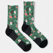 Flamingo nahtloses Muster rosa auf grünem Hintergr Socken (Rechts)