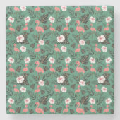 Flamingo nahtloses Muster rosa auf grünem Hintergr Steinuntersetzer (Vorderseite)