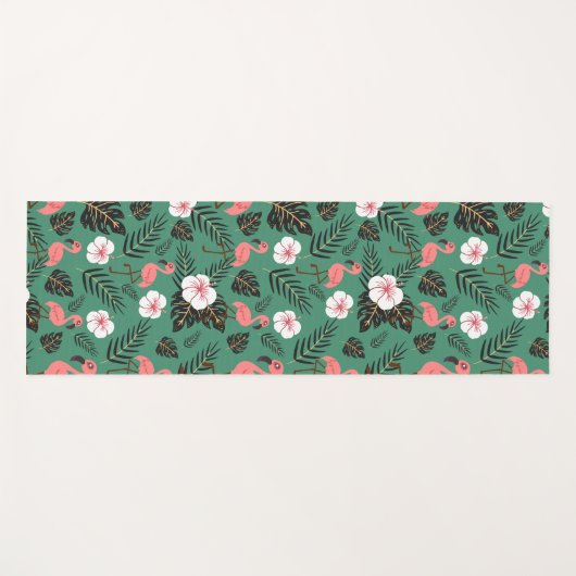 Flamingo nahtloses Muster rosa auf grünem Hintergr Yogamatte (Vorderseite (Horizontal))