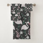 Flamingo nahtloses Muster weiß auf dunklem Hinterg Badhandtuch Set (Insitu)