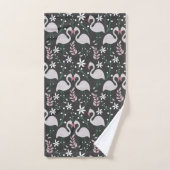 Flamingo nahtloses Muster weiß auf dunklem Hinterg Badhandtuch Set (Handtuch)