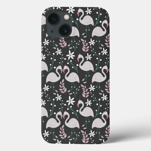 Flamingo nahtloses Muster weiß auf dunklem Hinterg Case-Mate iPhone Hülle (Rückseite)