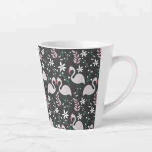 Flamingo nahtloses Muster weiß auf dunklem Hinterg Milchtasse