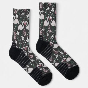 Flamingo nahtloses Muster weiß auf dunklem Hinterg Socken