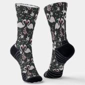 Flamingo nahtloses Muster weiß auf dunklem Hinterg Socken (Gewinkelt)