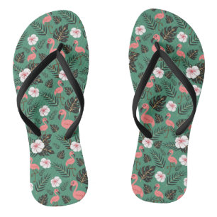 Flamingo Nahtlosmuster rosa auf grünem Hintergrund Badesandalen