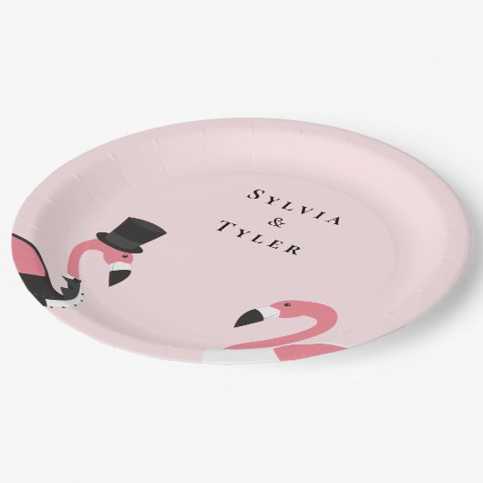 Flamingo Name Wedding Pappteller (Schrägansicht)