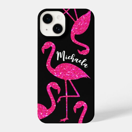 Flamingo Neon rosa Glitzer Glitzern Personalisiere iPhone Hülle (Rückseite)