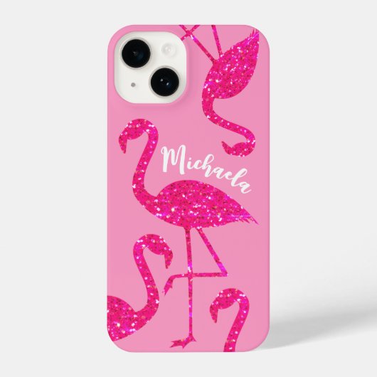 Flamingo Neon rosa Glitzern Personalisieren Sie Ih iPhone Hülle (Rückseite)