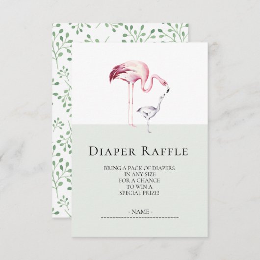 Flamingo Neutral Baby Duwer Diaper Raffle Ticket Einladung (Vorne/Hinten)