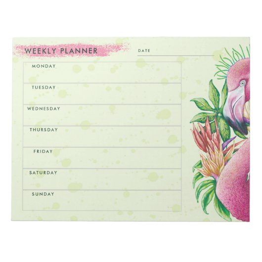 Flamingo Niedlich floralrosa Wochenplaner Notepad Notizblock (Vorderseite)