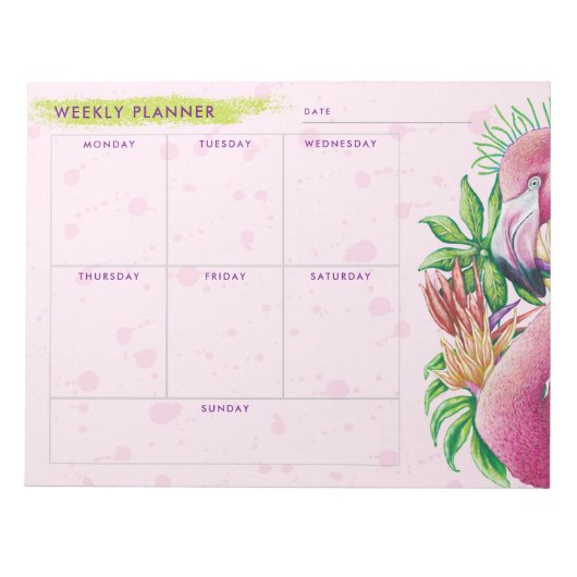 Flamingo Niedlich floralrosa Wochenplaner Notepad Notizblock (Vorderseite)