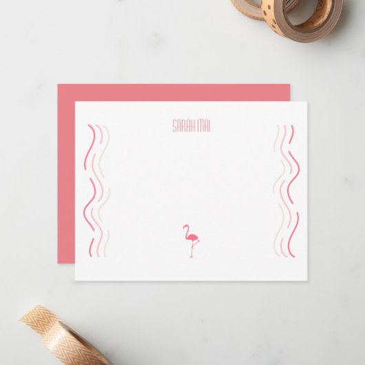 Flamingo Note Card Mitteilungskarte (Vorderseite/Rückseite Beispiel)