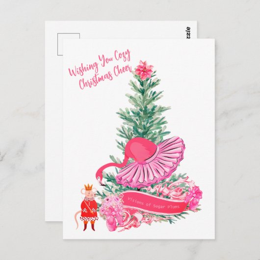 Flamingo Nutcracker Ballet Custom Christmas Postkarte (Vorne/Hinten)