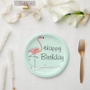 Flamingo Ocean Aqua Happy Birthday Papier Platte Pappteller