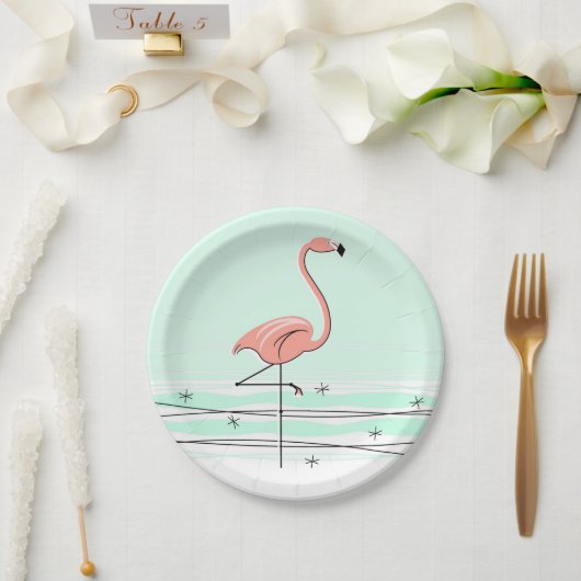 Flamingo Ocean Aqua Papierplatte Pappteller (Hochzeit)