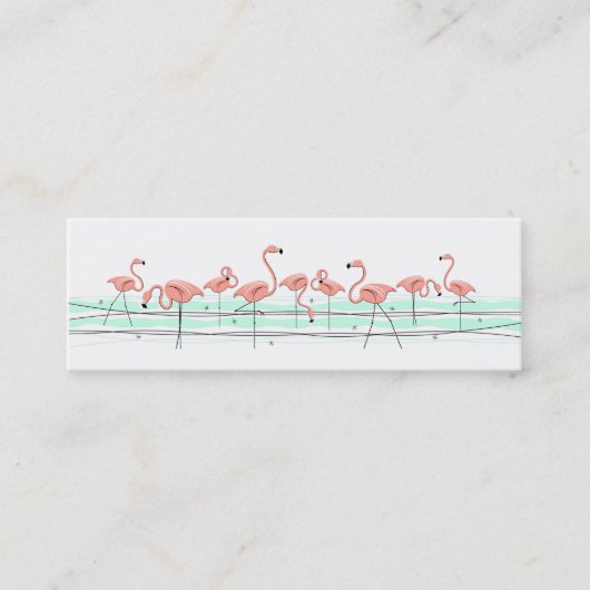 Flamingo Ocean Line Seitentext dünn Mini Visitenkarte (Vorderseite)