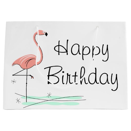Flamingo Ocean Side Happy Birthday groß Große Geschenktüte (Vorderseite)