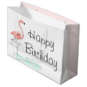 Flamingo Ocean Side Happy Birthday groß Große Geschenktüte (Vorderseite Schrägansicht)
