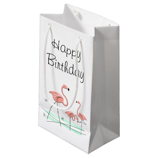 Flamingo Ocean Trio 2 Text Geschenktasche klein Kleine Geschenktüte (Vorderseite Schrägansicht)