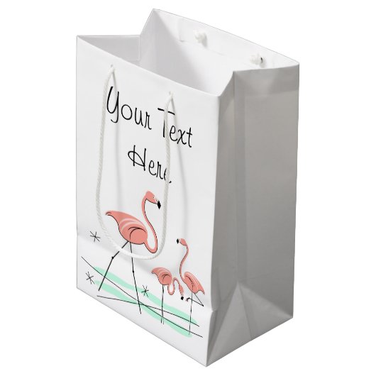 Flamingo Ocean Trio 2 Text Geschenktasche Medium Mittlere Geschenktüte (Vorderseite Schrägansicht)