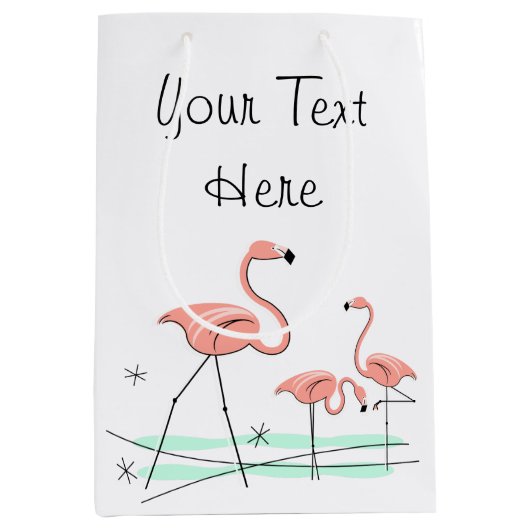 Flamingo Ocean Trio 2 Text Geschenktasche Medium Mittlere Geschenktüte (Vorderseite)