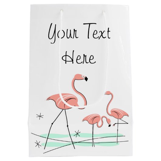 Flamingo Ocean Trio 2 Text Geschenktasche Medium Mittlere Geschenktüte (Rückseite)