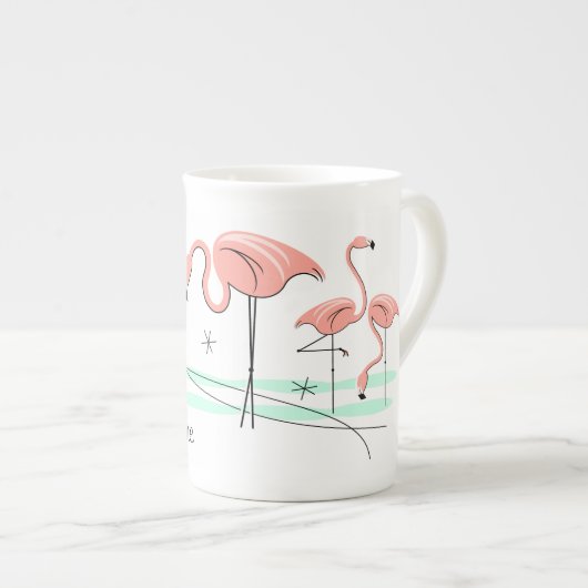 Flamingo Ocean Trio 3 Name Knochen China Tasse (Vorderseite Rechts)