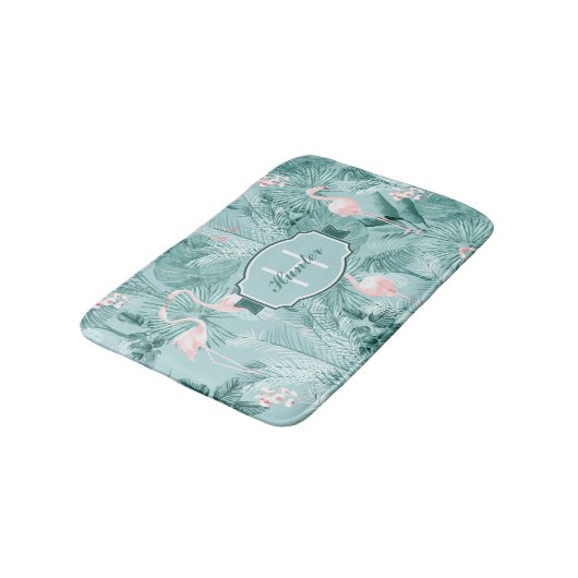 Flamingo Orchid Tropical Pattern Aquamarin ID868 Badematte (Schrägansicht)