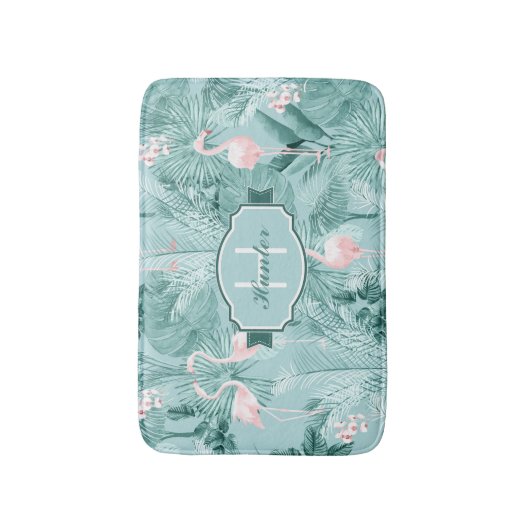 Flamingo Orchid Tropical Pattern Aquamarin ID868 Badematte (Vorderseite Vertikal)