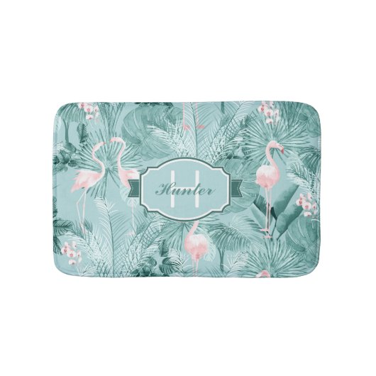 Flamingo Orchid Tropical Pattern Aquamarin ID868 Badematte (Vorderseite)