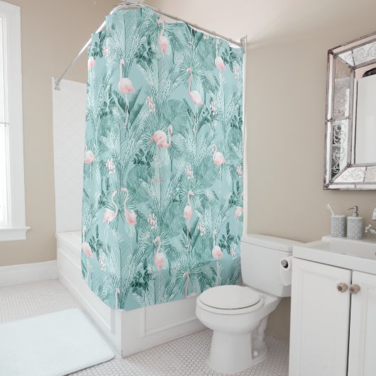 Flamingo Orchid Tropical Pattern Aquamarin ID868 Duschvorhang (Beispiel)